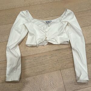 Adika cropped long sleeve white tie front top S